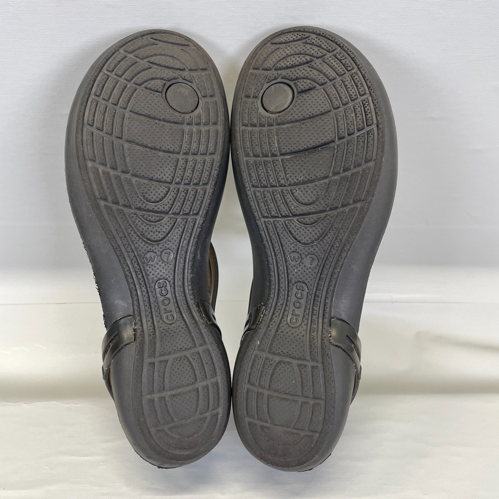 Crocs Isabella T-Strap Jelly Sandals Womens Size 7 Black Thong Slip On Shoes - Picture 9 of 9